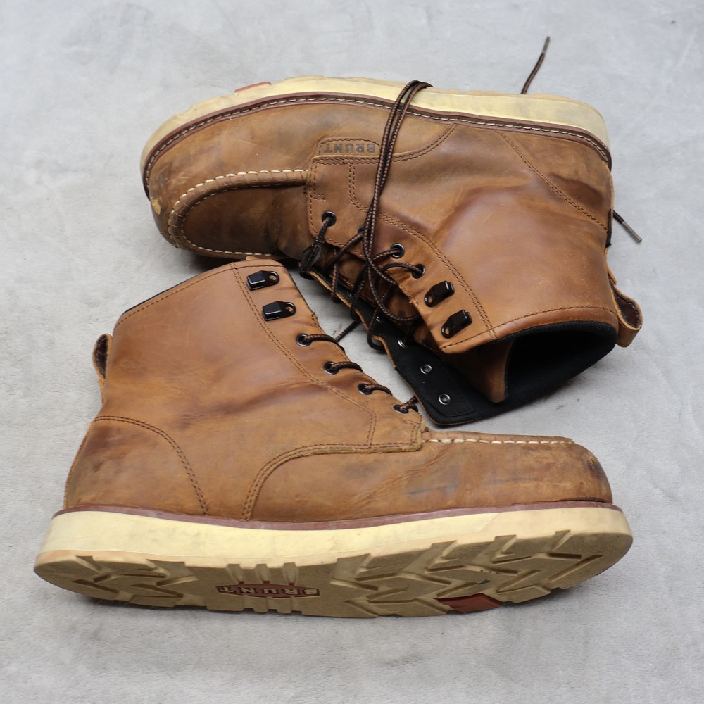 Brunt Men 12 Work Boots Brown Leather Marin Composite Toe Rugged Lace Up Utility - Picture 3 of 16